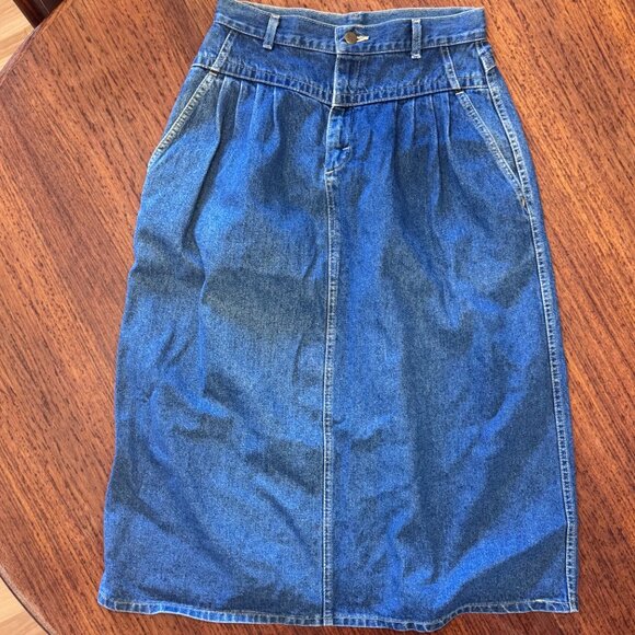 Vintage Lee Denim Pleated Midi Skirt - Picture 6 of 11